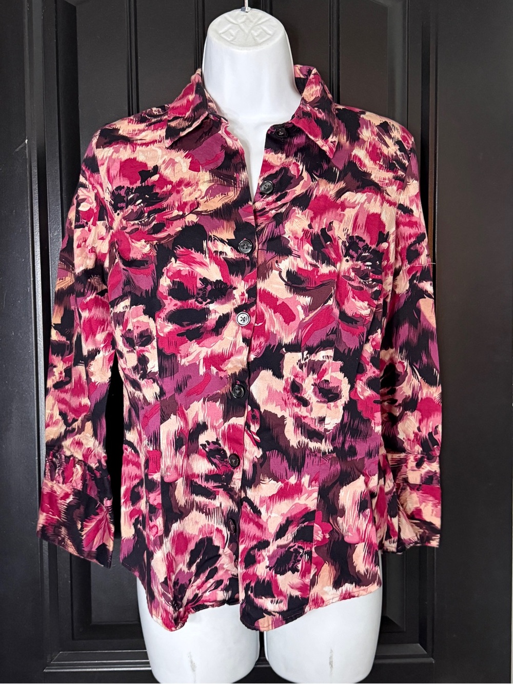 Van Heusen Pink Black and Cream Floral Button-Front Jacket